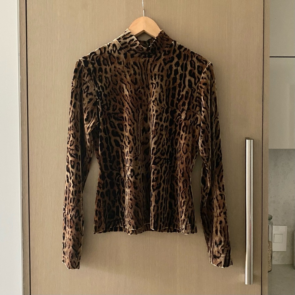 Vintage y2k velvet leopard print turtleneck long sleeve top